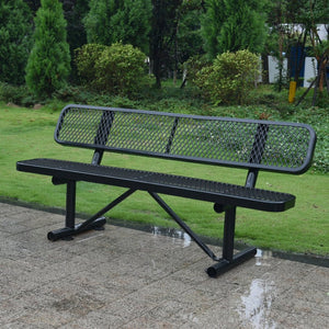 English Elm 6 Foot Outdoor Steel Garden Bench with Perforated Seat and Weather Resistant Coating Black W465S00010