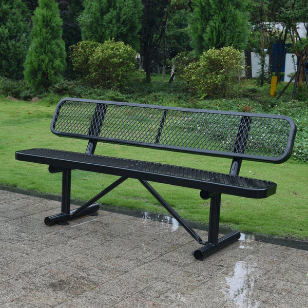 English Elm 6 Foot Outdoor Steel Garden Bench with Perforated Seat and Weather Resistant Coating Black W465S00010