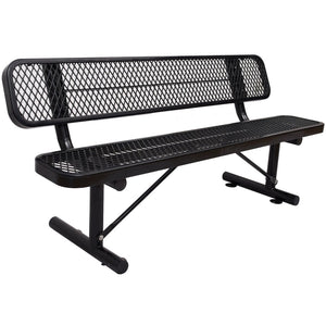 English Elm 6 Foot Outdoor Steel Garden Bench with Perforated Seat and Weather Resistant Coating Black W465S00010