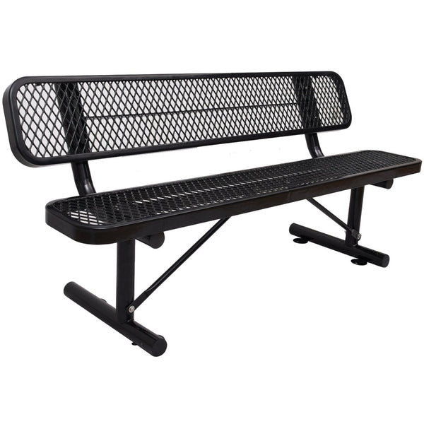 English Elm 6 Foot Outdoor Steel Garden Bench with Perforated Seat and Weather Resistant Coating Black W465S00010