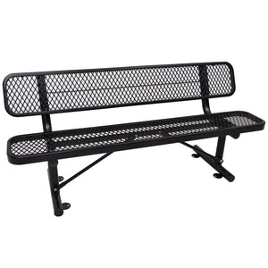 English Elm 6 Foot Outdoor Steel Garden Bench with Perforated Seat and Weather Resistant Coating Black W465S00010