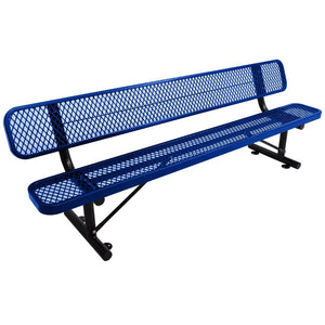 English Elm 8 Ft Perforated Steel Outdoor Bench with Reclined Backrest for Patio or Park Blue W465S00011
