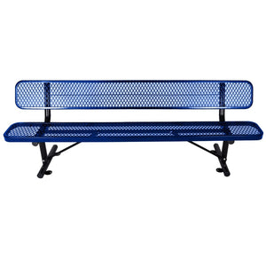 English Elm 8 Ft Perforated Steel Outdoor Bench with Reclined Backrest for Patio or Park Blue W465S00011