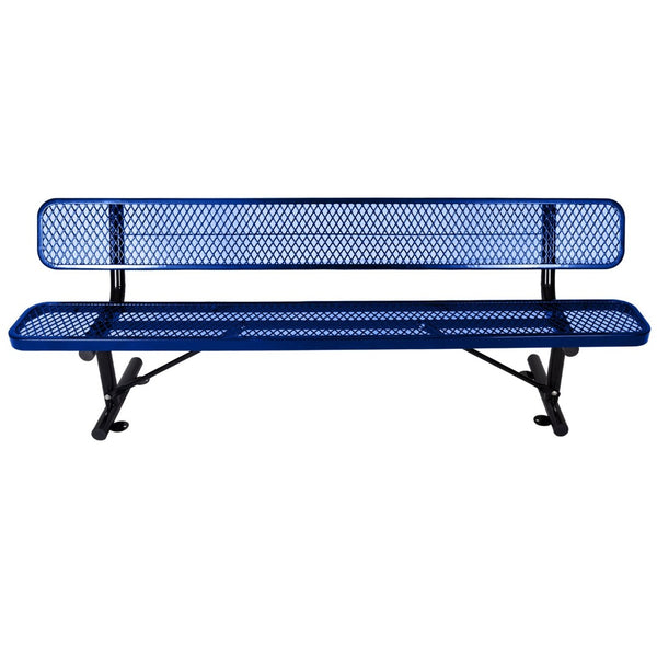 English Elm 8 Ft Perforated Steel Outdoor Bench with Reclined Backrest for Patio or Park Blue W465S00011