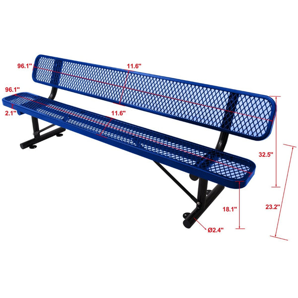 English Elm 8 Ft Perforated Steel Outdoor Bench with Reclined Backrest for Patio or Park Blue W465S00011