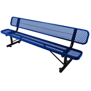 English Elm 8 Ft Perforated Steel Outdoor Bench with Reclined Backrest for Patio or Park Blue W465S00011