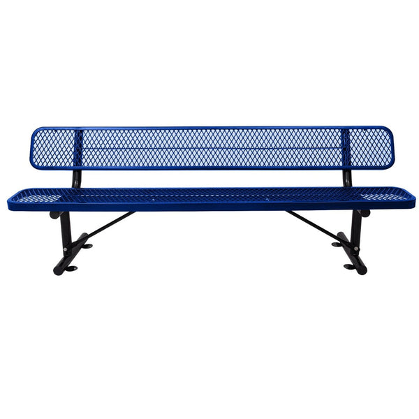 English Elm 8 Ft Perforated Steel Outdoor Bench with Reclined Backrest for Patio or Park Blue W465S00011