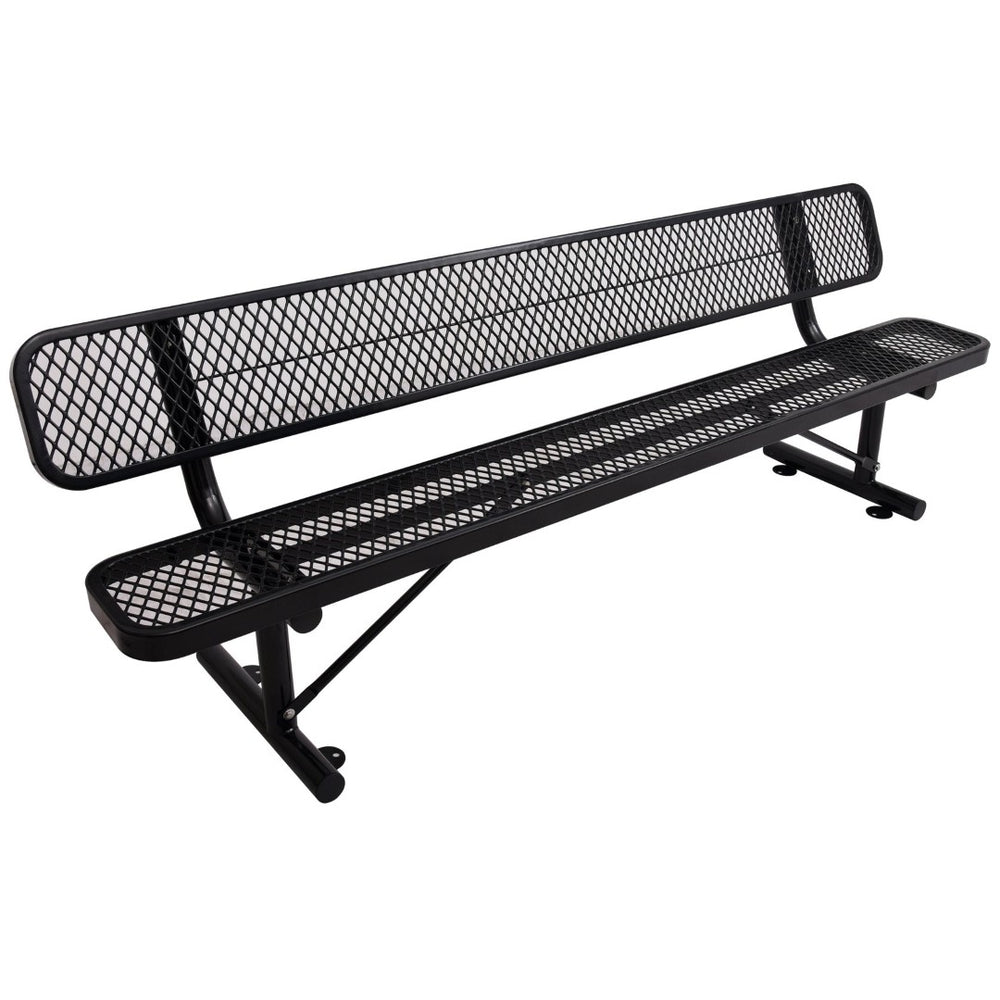 English Elm 8 Ft Perforated Steel Outdoor Bench with Reclined Backrest for Patio or Park Black W465S00012