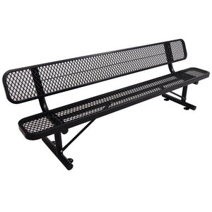 English Elm 8 Ft Perforated Steel Outdoor Bench with Reclined Backrest for Patio or Park Black W465S00012