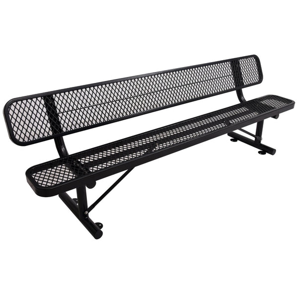 English Elm 8 Ft Perforated Steel Outdoor Bench with Reclined Backrest for Patio or Park Black W465S00012