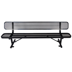 English Elm 8 Ft Perforated Steel Outdoor Bench with Reclined Backrest for Patio or Park Black W465S00012
