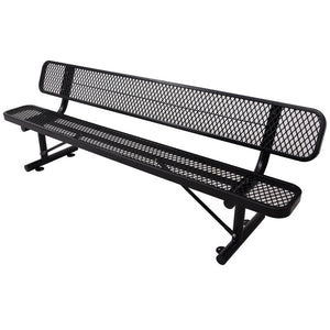 English Elm 8 Ft Perforated Steel Outdoor Bench with Reclined Backrest for Patio or Park Black W465S00012