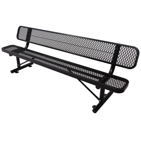 English Elm 8 Ft Perforated Steel Outdoor Bench with Reclined Backrest for Patio or Park Black W465S00012