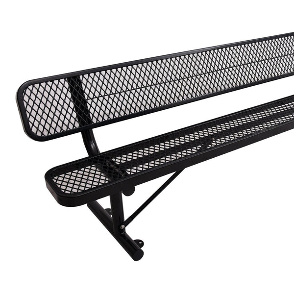 English Elm 8 Ft Perforated Steel Outdoor Bench with Reclined Backrest for Patio or Park Black W465S00012