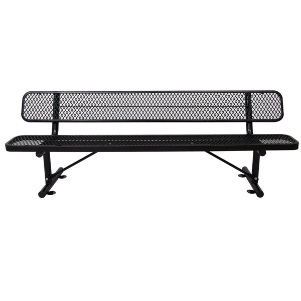 English Elm 8 Ft Perforated Steel Outdoor Bench with Reclined Backrest for Patio or Park Black W465S00012