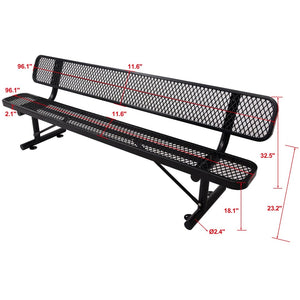 English Elm 8 Ft Perforated Steel Outdoor Bench with Reclined Backrest for Patio or Park Black W465S00012