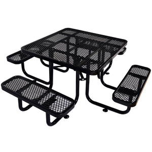 English Elm Square Outdoor Steel Picnic Table with Integrated Stools Perforated Top Umbrella Ready Black W465S00014