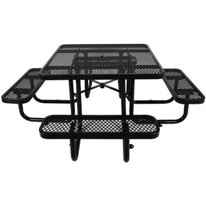 English Elm Square Outdoor Steel Picnic Table with Integrated Stools Perforated Top Umbrella Ready Black W465S00014