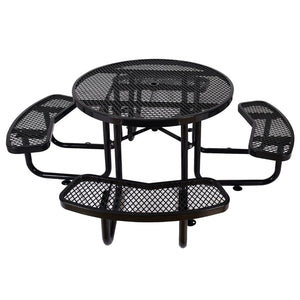 English Elm Round Outdoor Steel Picnic Table Set with Four Integrated Stools and Umbrella Port Black W465S00016