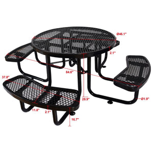 English Elm Round Outdoor Steel Picnic Table Set with Four Integrated Stools and Umbrella Port Black W465S00016