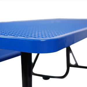 English Elm 6 Ft Outdoor Steel Picnic Table with Umbrella Pole Perforated Metal Patio Bench Set Blue W465S00017