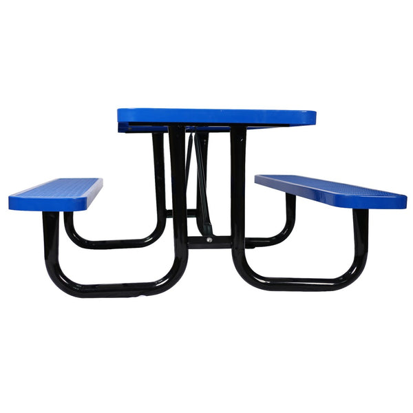 English Elm 6 Ft Outdoor Steel Picnic Table with Umbrella Pole Perforated Metal Patio Bench Set Blue W465S00017
