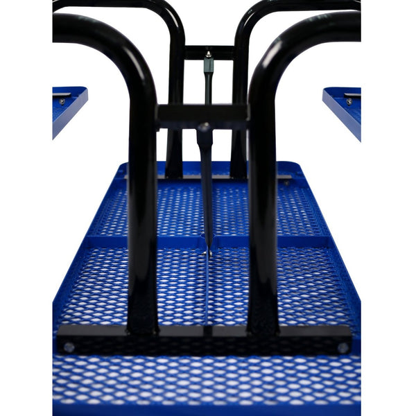 English Elm 6 Ft Outdoor Steel Picnic Table with Umbrella Pole Perforated Metal Patio Bench Set Blue W465S00017