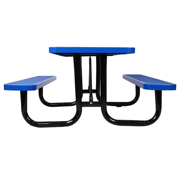 English Elm 6 Ft Outdoor Steel Picnic Table with Umbrella Pole Perforated Metal Patio Bench Set Blue W465S00017