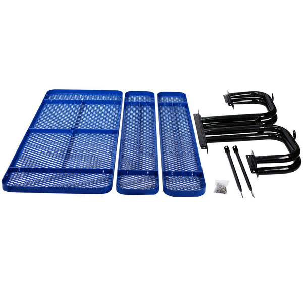 English Elm 6 Ft Outdoor Steel Picnic Table with Umbrella Pole Perforated Metal Patio Bench Set Blue W465S00017