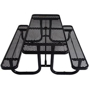 English Elm 6 Ft Outdoor Steel Picnic Table with Umbrella Pole Perforated Metal Patio Bench Set Black W465S00018