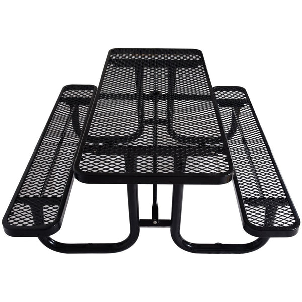 English Elm 6 Ft Outdoor Steel Picnic Table with Umbrella Pole Perforated Metal Patio Bench Set Black W465S00018