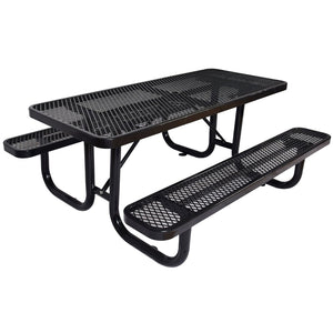 English Elm 6 Ft Outdoor Steel Picnic Table with Umbrella Pole Perforated Metal Patio Bench Set Black W465S00018