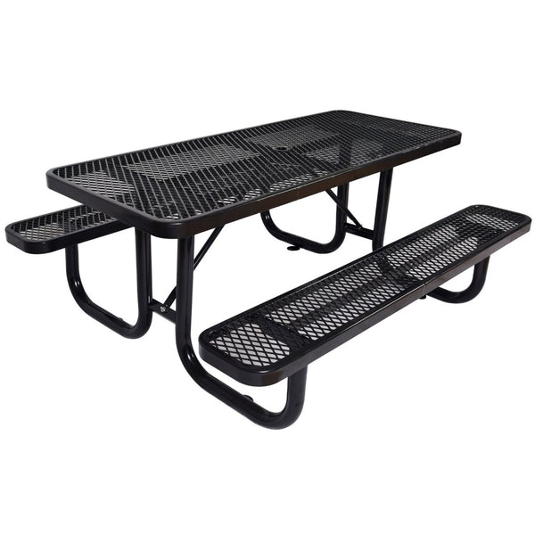 English Elm 6 Ft Outdoor Steel Picnic Table with Umbrella Pole Perforated Metal Patio Bench Set Black W465S00018