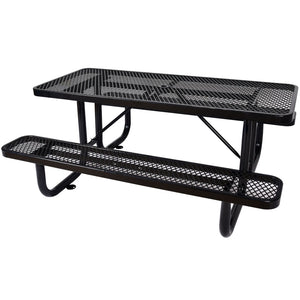 English Elm 6 Ft Outdoor Steel Picnic Table with Umbrella Pole Perforated Metal Patio Bench Set Black W465S00018