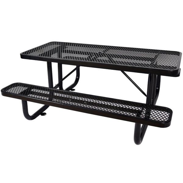 English Elm 6 Ft Outdoor Steel Picnic Table with Umbrella Pole Perforated Metal Patio Bench Set Black W465S00018