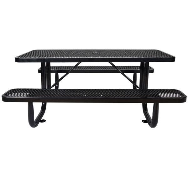 English Elm 6 Ft Outdoor Steel Picnic Table with Umbrella Pole Perforated Metal Patio Bench Set Black W465S00018