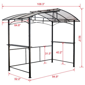 English Elm Grill Gazebo Outdoor Steel Hardtop Canopy with Uv Protection and Built-in Side Shelves W465S00025