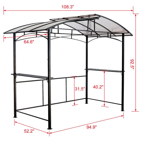 English Elm Grill Gazebo Outdoor Steel Hardtop Canopy with Uv Protection and Built-in Side Shelves W465S00025