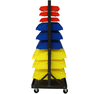 English Elm 90 Bin Double Sided Rolling Steel Parts Rack with Locking Casters for Garage Workshops W465S00026