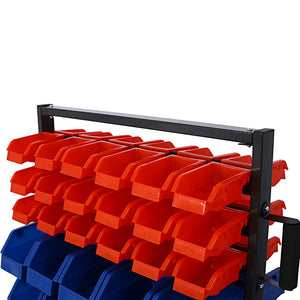English Elm 90 Bin Double Sided Rolling Steel Parts Rack with Locking Casters for Garage Workshops W465S00026