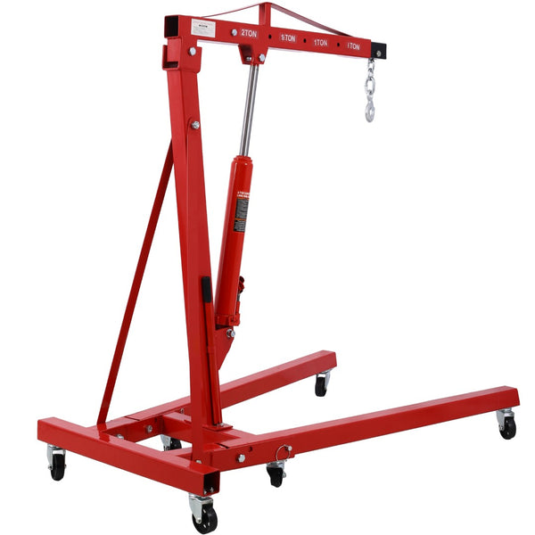 English Elm 2 Ton Hydraulic Shop Crane Heavy Duty Folding Boom Steel Frame with Swivel Casters W465S00028