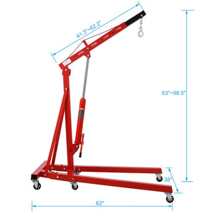 English Elm 2 Ton Hydraulic Shop Crane Heavy Duty Folding Boom Steel Frame with Swivel Casters W465S00028
