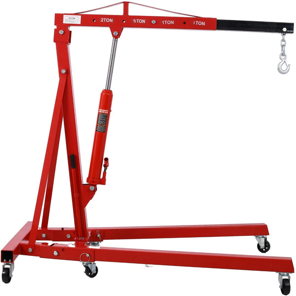 English Elm 2 Ton Hydraulic Shop Crane Heavy Duty Folding Boom Steel Frame with Swivel Casters W465S00028