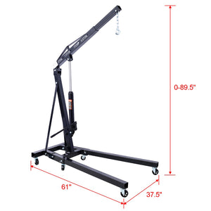 English Elm 2 Ton Heavy Duty Steel Folding Engine Hoist with Hydraulic Ram and Six Swivel Casters Black W465S00038