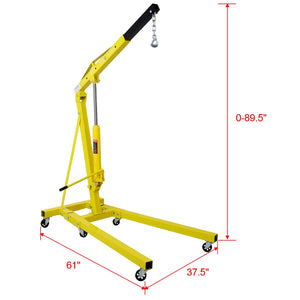 English Elm 2 Ton Heavy Duty Steel Folding Engine Hoist with Hydraulic Ram and Six Swivel Casters Yellow W465S00039