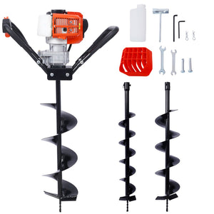 English Elm V-type 52cc Gas Powered One Man Post Hole Digger with Three Auger Bits Included W465S00044