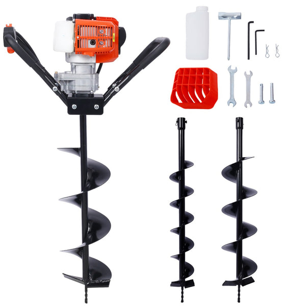 English Elm V-type 52cc Gas Powered One Man Post Hole Digger with Three Auger Bits Included W465S00044