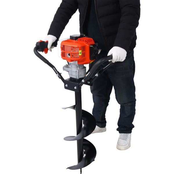 English Elm V-type 52cc Gas Powered One Man Post Hole Digger with Three Auger Bits Included W465S00044