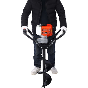 English Elm V-type 52cc Gas Powered One Man Post Hole Digger with Three Auger Bits Included W465S00044