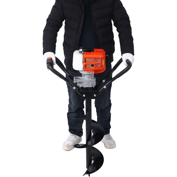 English Elm V-type 52cc Gas Powered One Man Post Hole Digger with Three Auger Bits Included W465S00044